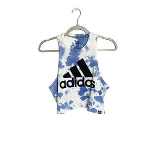 Adidas Top Tie Dye Loose Fit Cropped Sleeveless Tee Blue White Size Medium